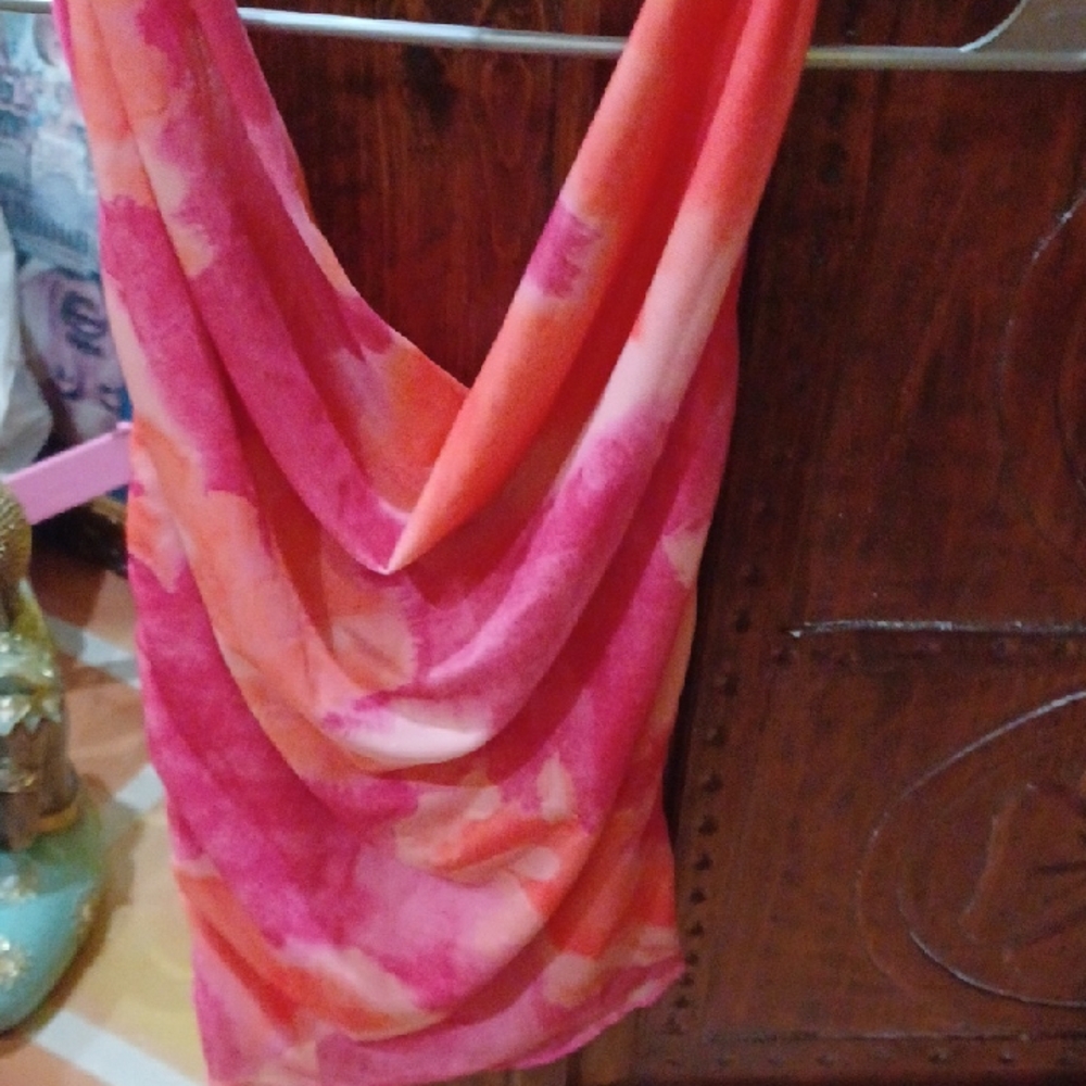 Vibrant Pink and Orange Draped Top